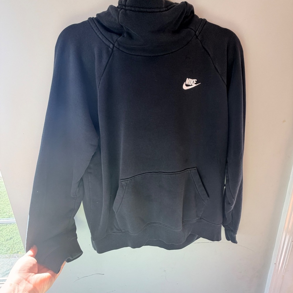 Nike Funnel Neck Hoodie Womens Medium Black Fleece Pullover Minimalist Sporty